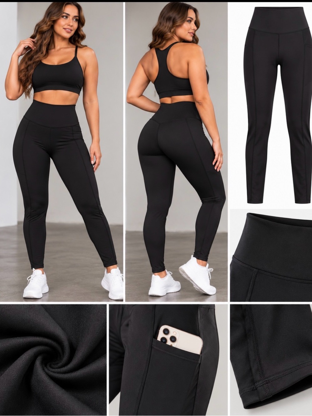 High-Waist Black Sculpting Leggings with Side Pocket